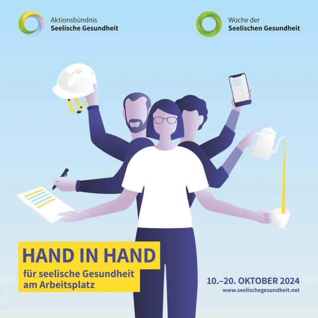 Es ist wieder soweit…die diesjährige Woche der seelischen Gesundheit hat begonnen. 😊 Organisiert vom Aktionsbündnis Seelische Gesundheit lautet das diesjährige Motto „Hand in Hand – für seelische Gesundheit am Arbeitsplatz“. Dabei geht es vor allem darum, wie wir es schaffen trotz Stress im Job handlungsfähig und psychisch gesund zu bleiben. 🧑‍💻👷🧑‍🏫 Das ist natürlich auch und besonders für Studierende relevant.
Ob Vorträge, Workshops, Podcasts oder Kunstausstellungen, in ganz Deutschland finden in dieser Woche über 500 Präsenz- und Online-Veranstaltungen zum Thema psychische Gesundheit statt. Die Angebote wollen jeden motivieren, sich Hilfe zu suchen und vor allem Präventions- und Beratungsangebote in der Nähe kennenzulernen.
Für eine bessere Übersicht, wann und wo welche Veranstaltungen stattfinden, gibt es einen Veranstaltungskalender direkt auf der Website verlinkt. So findest du genau das, was dich interessiert und an deinem Wohnort stattfindet.
Wir von enhance unterstützen dich natürlich weiterhin und jederzeit bei allen Themen, die dich bewegen. Wenn du - vielleicht auch nach der Teilnahme an Veranstaltungen der Aktionswoche - den Entschluss gefasst hast, dir Hilfe zu suchen, aber noch nicht so genau weißt, wie und wo, dann hilft dir unser Angebot eventuell weiter. Gerne kannst du dich dazu auf unserer Website informieren oder direkt einen Termin mit einer unserer erfahrenen Psychologinnen vereinbaren. Unser Angebot ist vertraulich und komplett kostenlos für Dich!

Zusammen für psychische Gesundheit! 💚🙏
 
#AktionsbündnisSeelischeGesundheit #WocheDerSeelischenGesundheit2024 #SeelischGesundArbeiten #RedenHilft #SeelischeGesundheit #PsychischeGesundheit #SeidDabeiVonÜberall #together #wellbeing #mentalhealth #mentalhealthmatters #study #enhance #mentalsupport #achtsamkeit #höraufdich #aufeuchachten #unileipzig #hmtleipzig #ehsdresden #TUdresden #hsmw #hsfmeissen